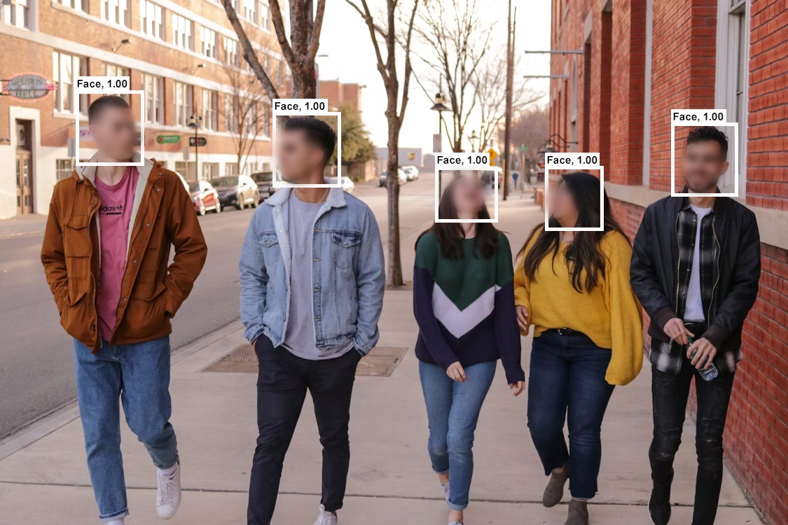 People Detection with Edge AI Inference, here with privacy-preserving Face Blur