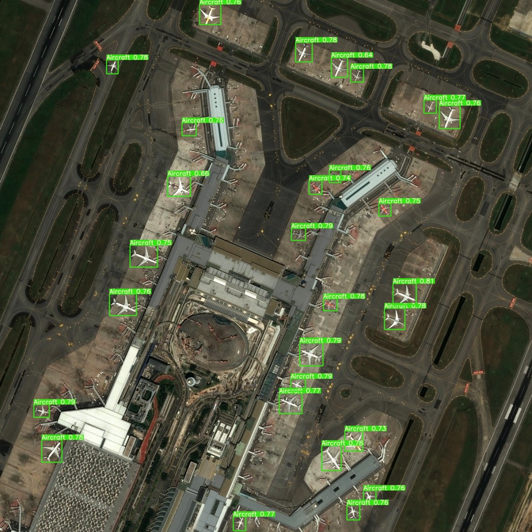 Applied AI system trained for aircraft detection with YOLOv7